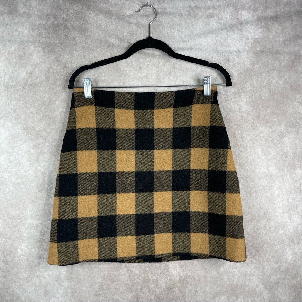 Sandro Wool Blend Check Woven Skirt In Tan Black Multicolor Women's Sz 2 US 6 - Picture 3 of 9